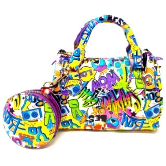 2-N-1 Graffiti Mini Handbag and Wallet - Picture 2 of 7